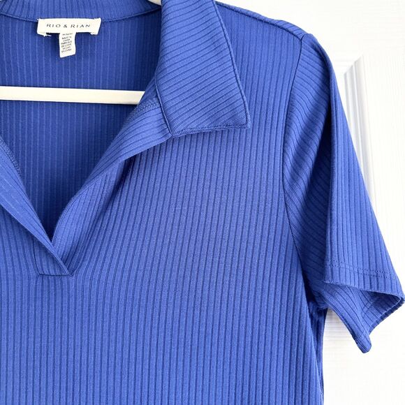 Rio & Rian Dress Size M Royal Blue Ribbed Collared Short Sleeves - Picture 9 of 9